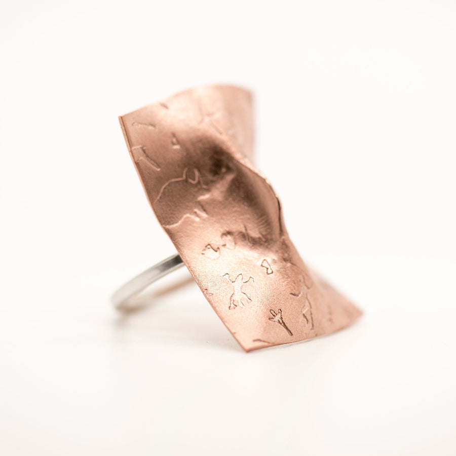 Pinch_Copper Fold Forming Ring_Art Jewelry_MorphiArtForge