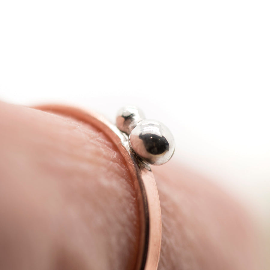 Dotwork, Silver and Copper ring, Stacking ring, Two Dots, MorphiArtForge, Art Jewelry, Minimalism