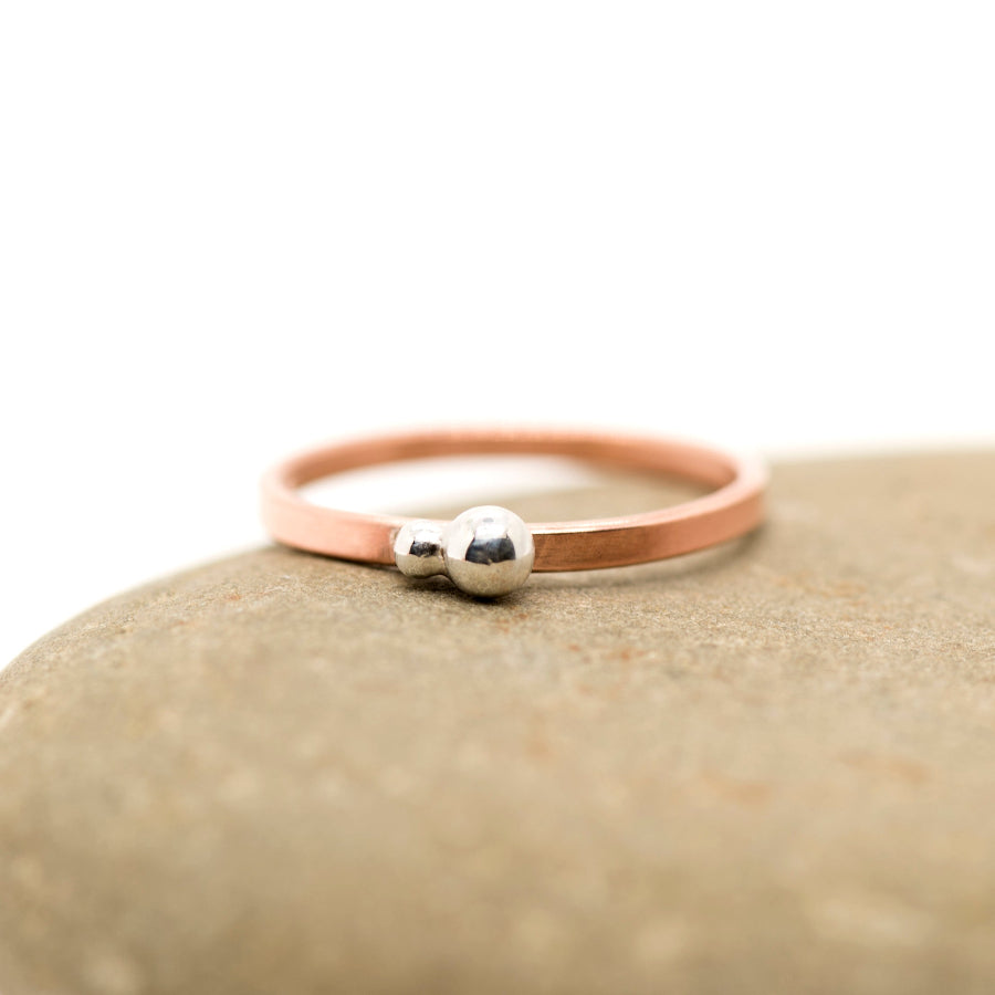 Dotwork, Silver and Copper ring, Stacking ring, Two Dots, MorphiArtForge, Art Jewelry, Minimalism