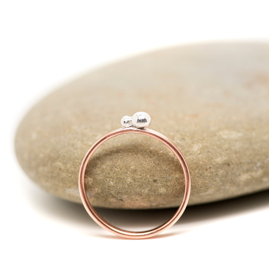 Dotwork, Silver and Copper ring, Stacking ring, Two Dots, MorphiArtForge, Art Jewelry, Minimalism