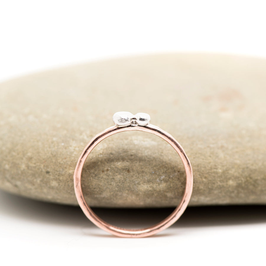 Dotwork, Silver and Copper ring, Stacking ring, Two Dots, MorphiArtForge, Art Jewelry, Minimalism