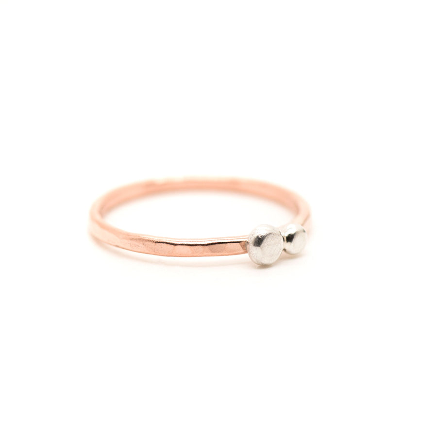 Dotwork, Silver and Copper ring, Stacking ring, Two Dots, MorphiArtForge, Art Jewelry, Minimalism