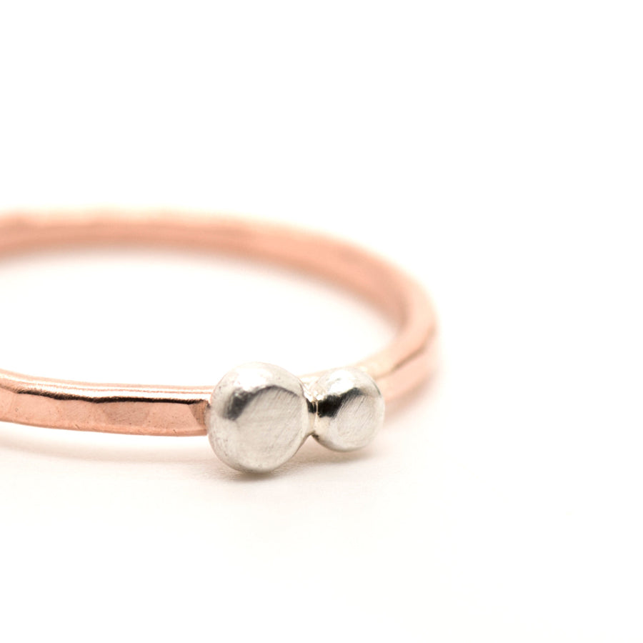 Dotwork, Silver and Copper ring, Stacking ring, Two Dots, MorphiArtForge, Art Jewelry, Minimalism