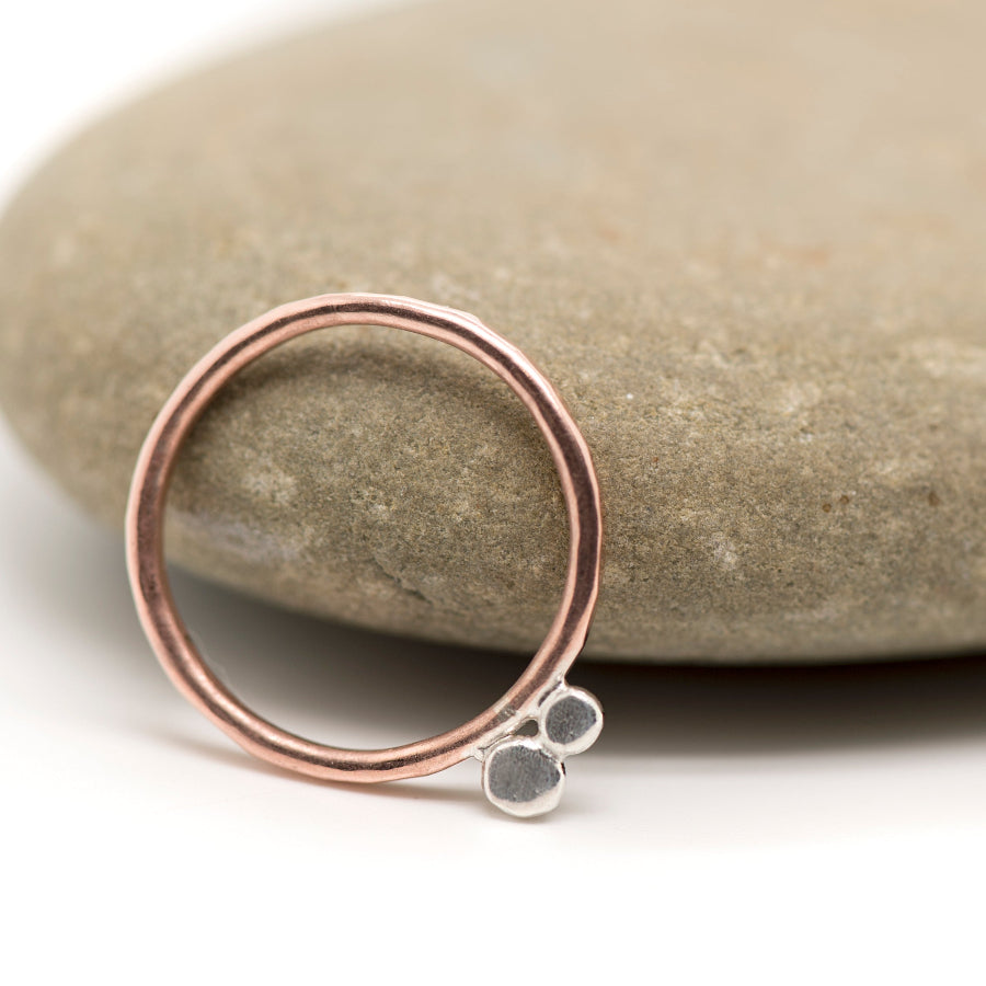 Dotwork, Silver and Copper ring, Stacking ring, Two Dots, MorphiArtForge, Art Jewelry, Minimalism