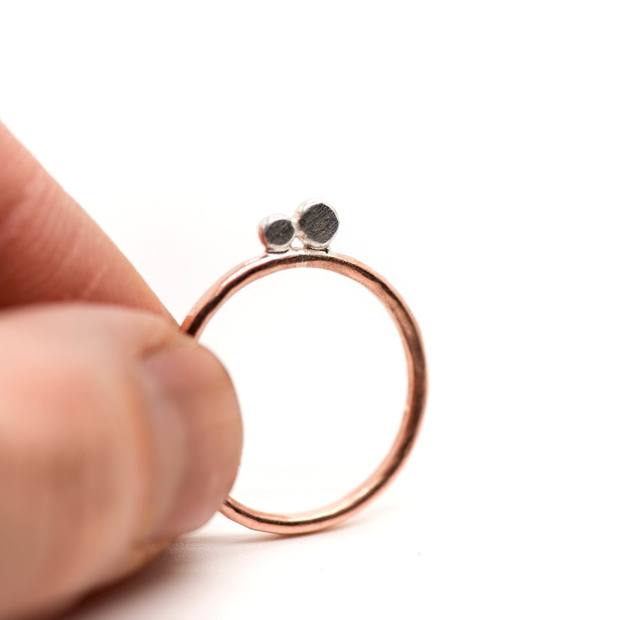 Dotwork, Silver and Copper ring, Stacking ring, Two Dots, MorphiArtForge, Art Jewelry, Minimalism
