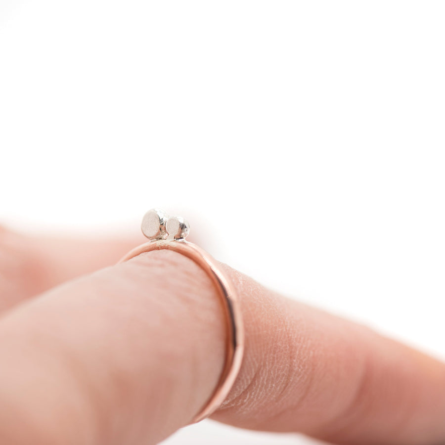 Dotwork, Silver and Copper ring, Stacking ring, Two Dots, MorphiArtForge, Art Jewelry, Minimalism