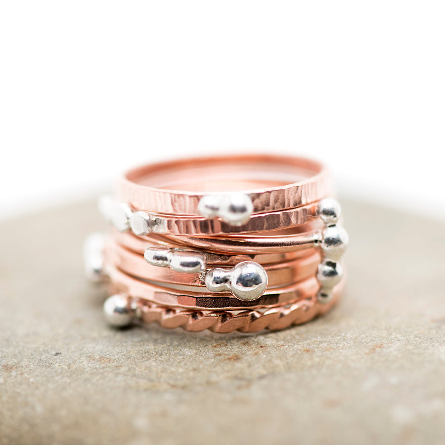 Dotwork_Silver and Copper Ring_Stacking Ring_MorphiAtForge_Art Jewelry_Artisan Ring