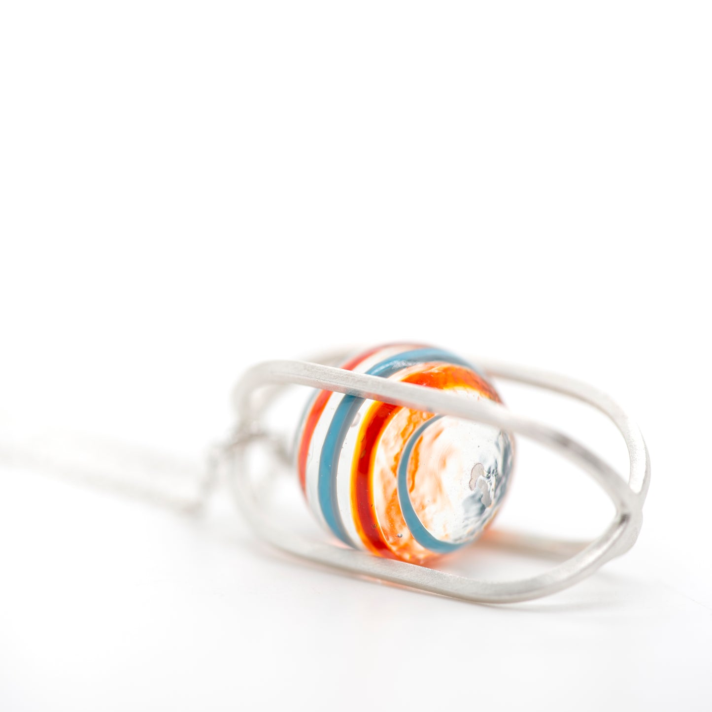 Marble Kinetic: Silver and Glass Pendant Necklace - MorphiArtForge