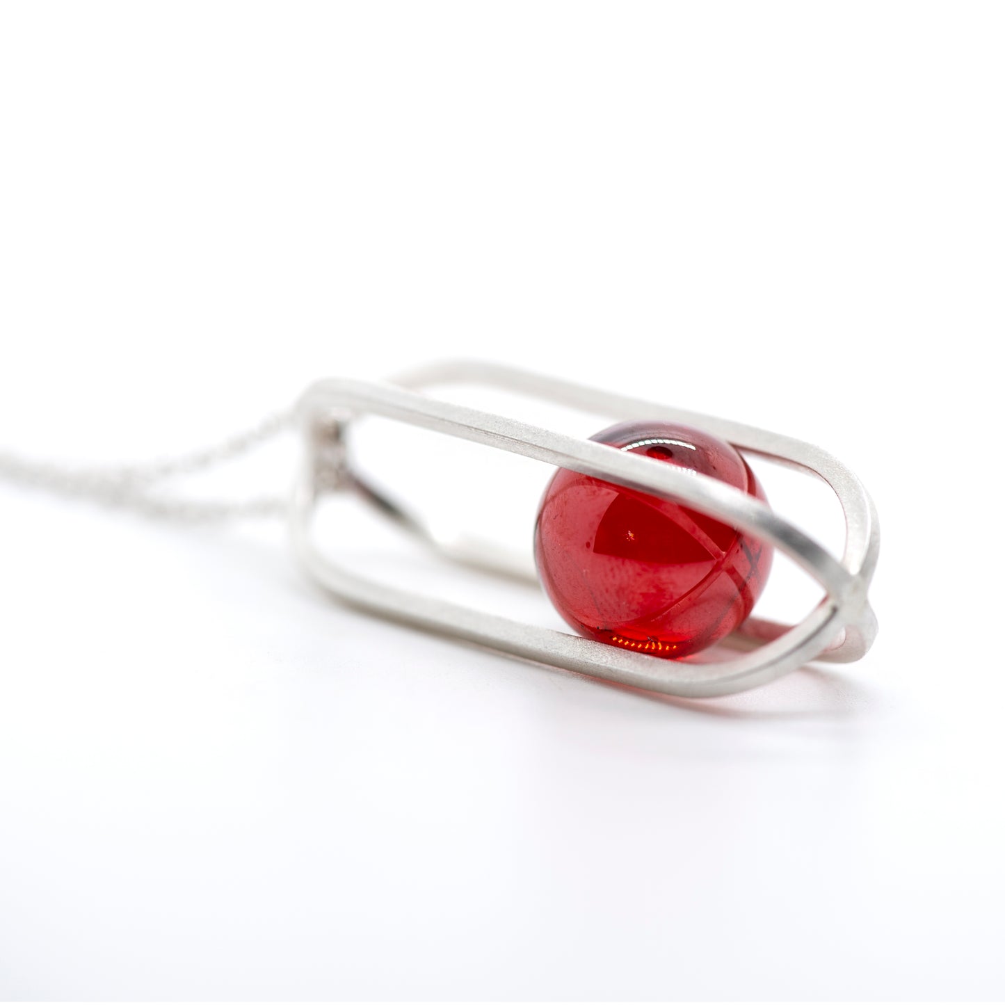 Marble Kinetic: Silver and Glass Pendant Necklace - MorphiArtForge