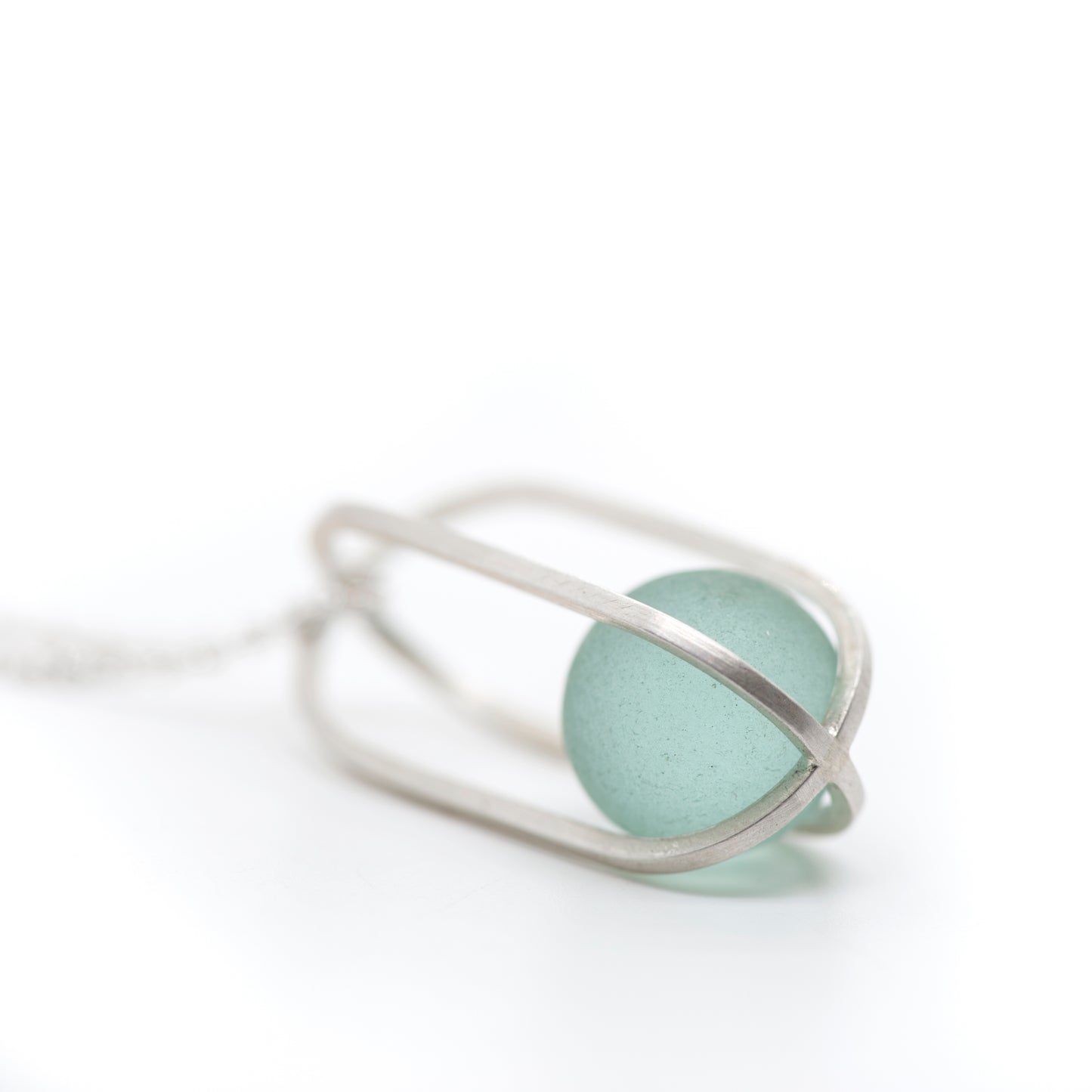 Marble Kinetic: Silver and Glass Pendant Necklace - MorphiArtForge