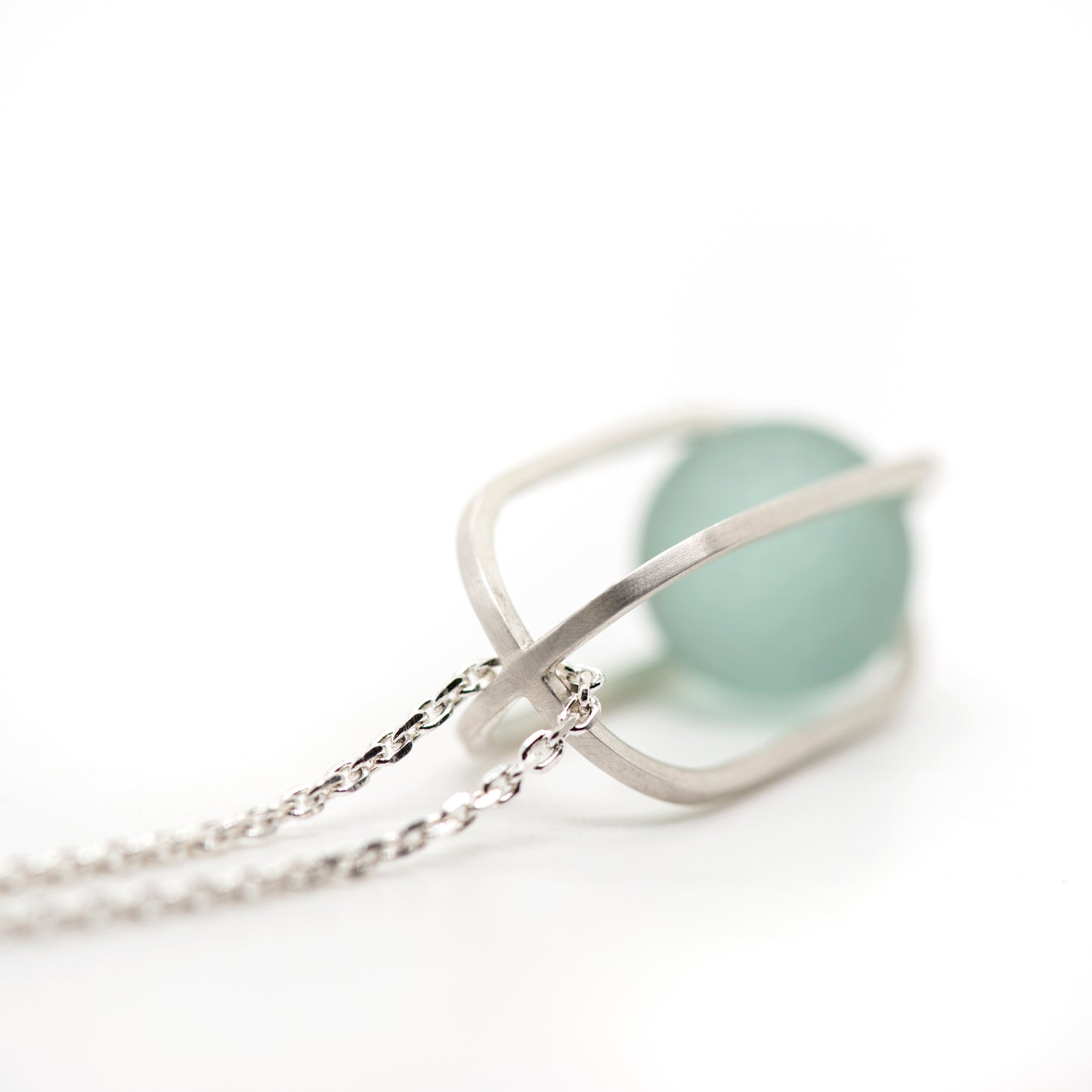 Marble Kinetic: Silver and Glass Pendant Necklace - MorphiArtForge