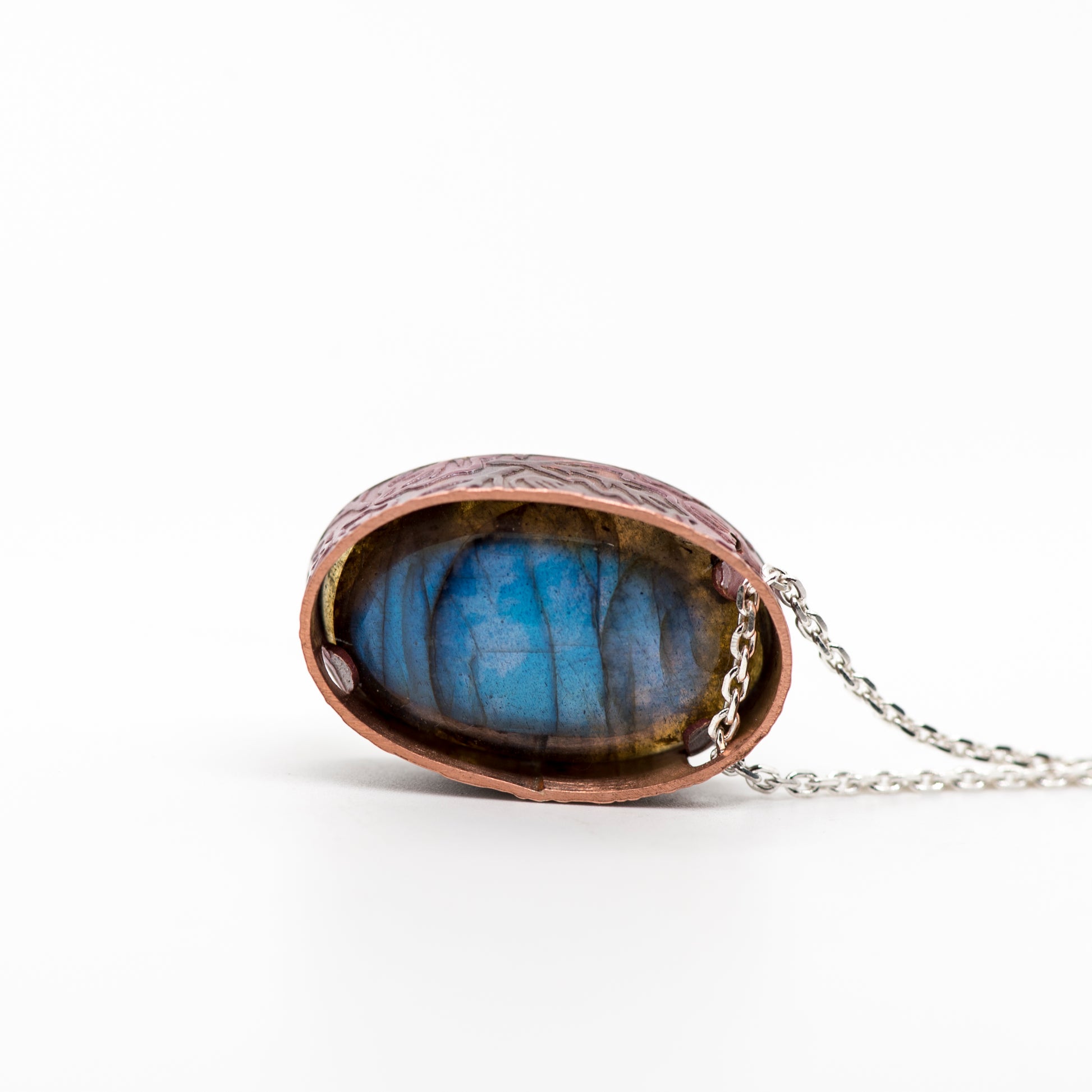Blue Labradorite & Copper Pendant Necklace, Art Jewelry, MorphiArtForge