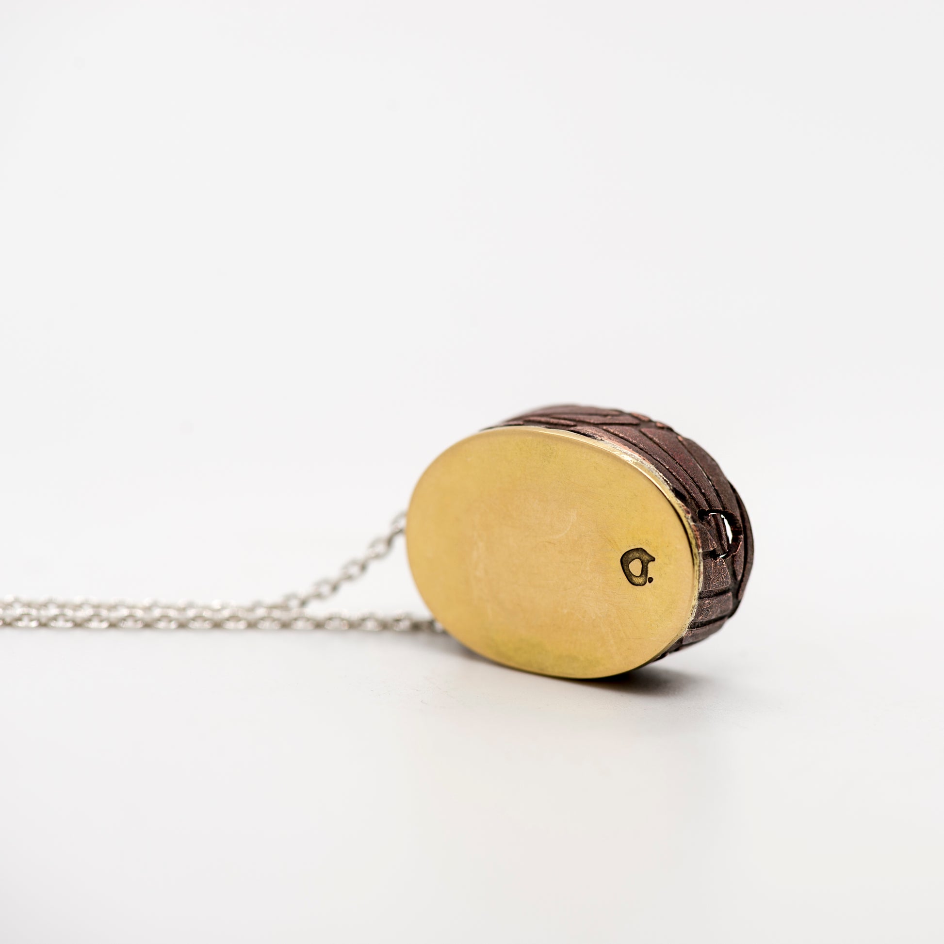 Blue Labradorite & Copper Pendant Necklace, Art Jewelry, backside with brand logo, MorphiArtForge