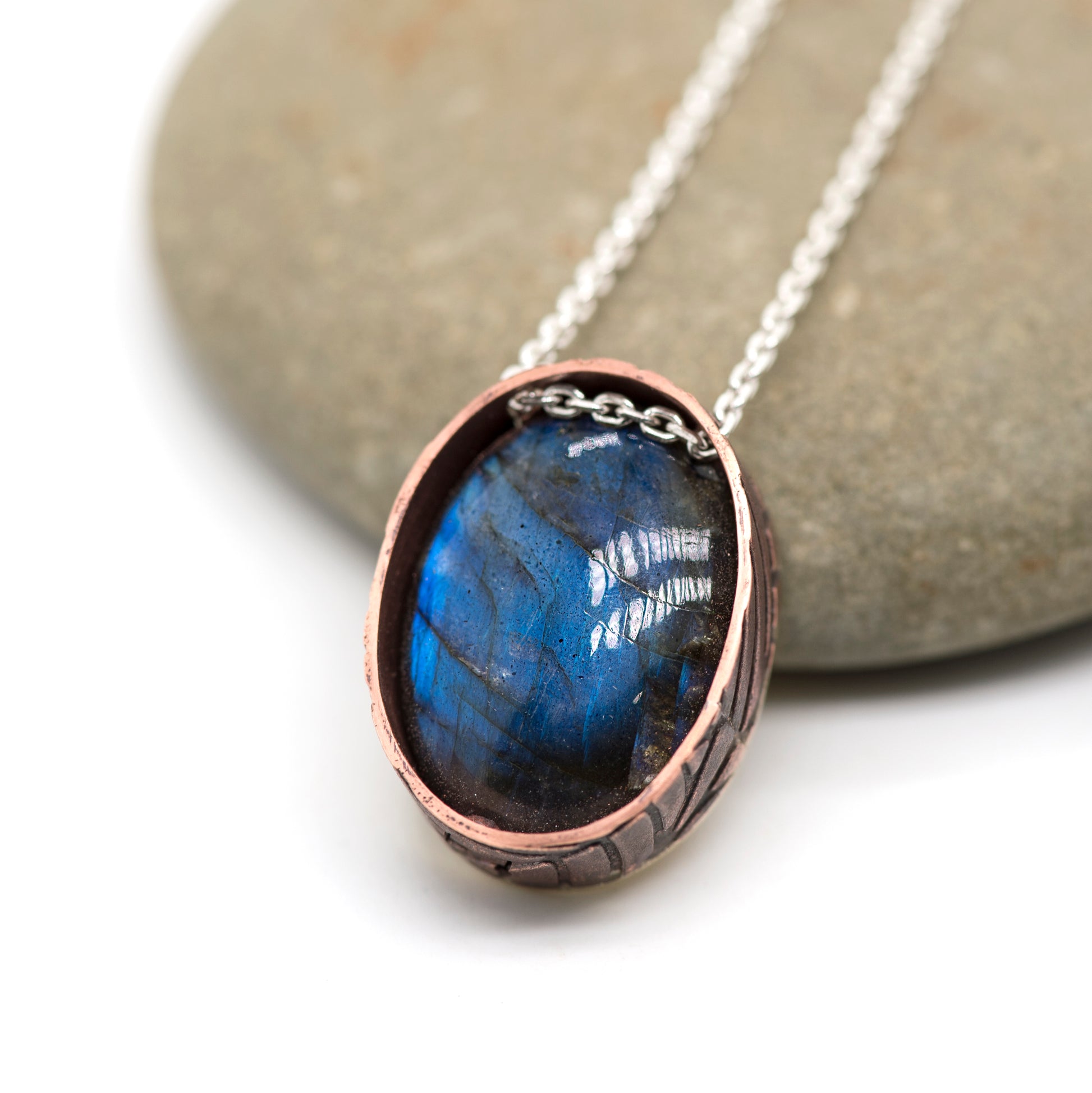 Blue Labradorite & Copper Pendant Necklace, Art Jewelry, MorphiArtForge