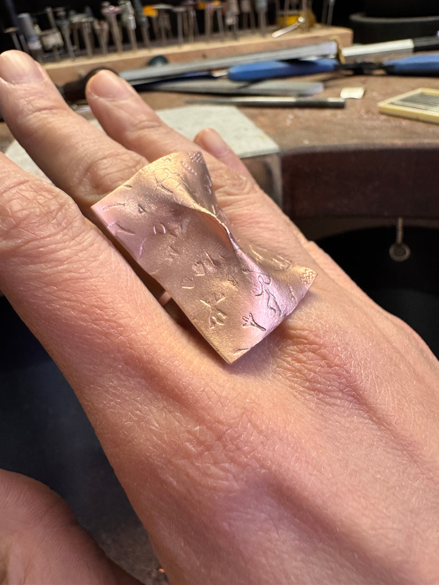 Pinch_Copper Fold Forming Ring_Art Jewelry_MorphiArtForge