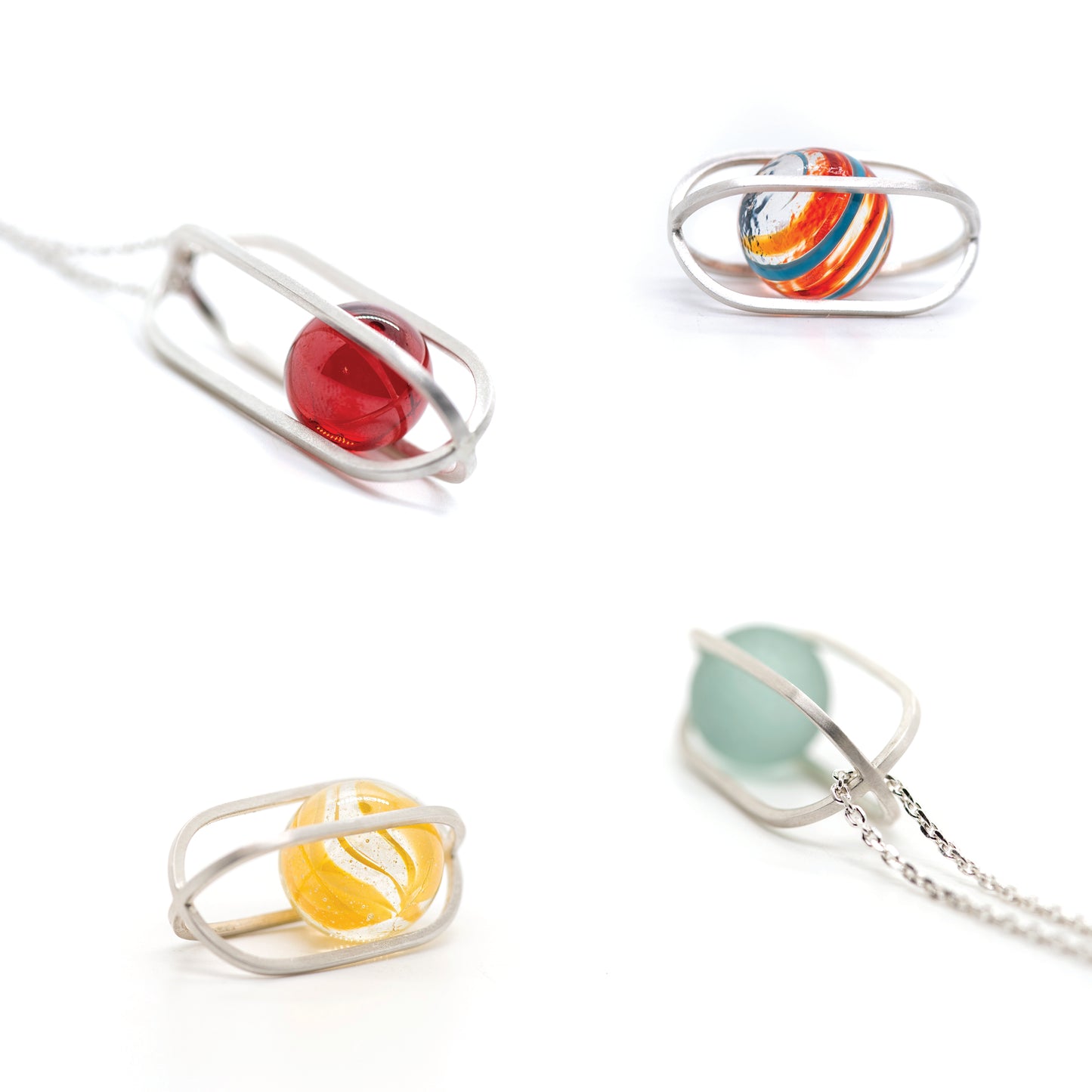 Marble Kinetic: Silver and Glass Pendant Necklace - MorphiArtForge