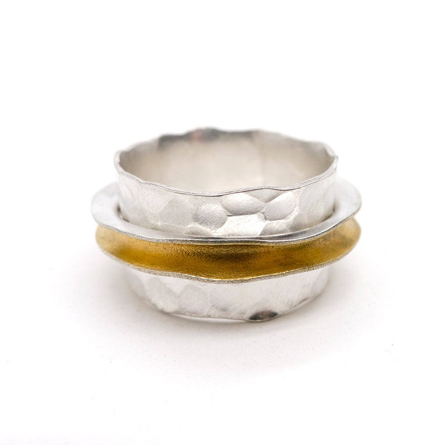 Gold Eclipse: Silver Spinner Ring, Meditation Ring. MorphiArtForge, Art jewelry