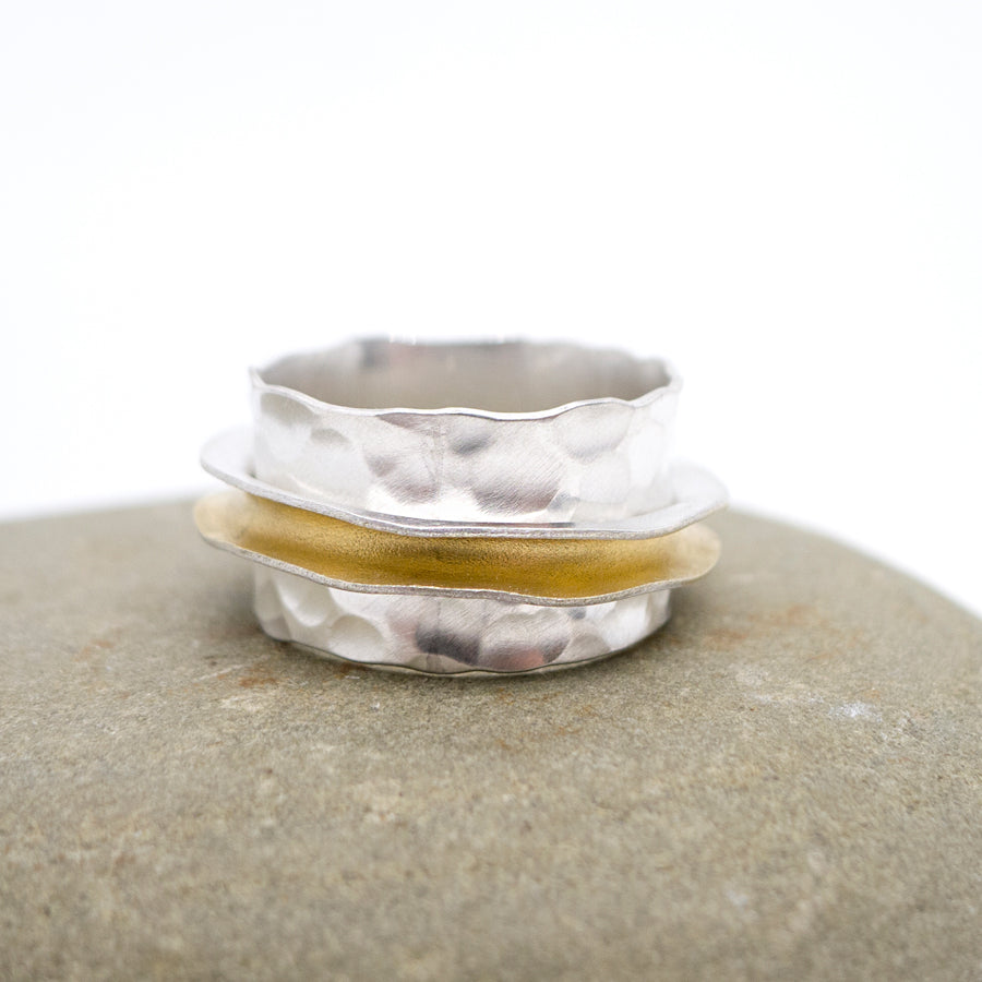 Gold Eclipse: Silver Spinner Ring, Meditation Ring. MorphiArtForge, Art jewelry