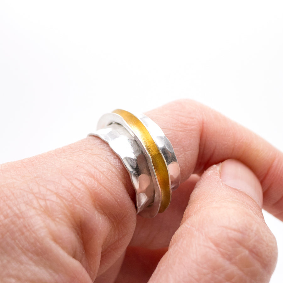 Gold Eclipse: Silver Spinner Ring, Meditation Ring. MorphiArtForge, Art jewelry