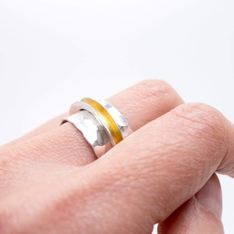 Gold Eclipse: Silver Spinner Ring, Meditation Ring. MorphiArtForge, Art jewelry