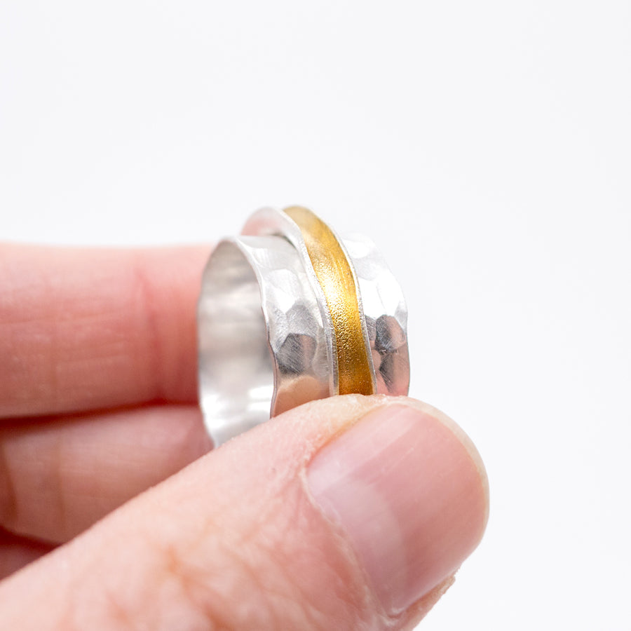 Gold Eclipse: Silver Spinner Ring, Meditation Ring. MorphiArtForge, Art jewelry