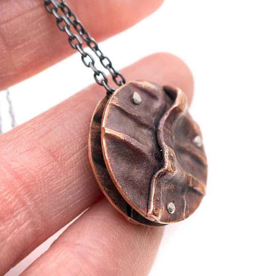 Fold Forming Dual-Faced round Pendant - MorphiArtForge, Art Jewelry