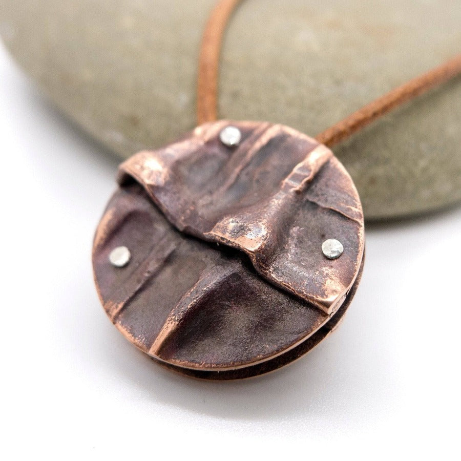 Fold Forming Dual-Faced round Pendant - MorphiArtForge, Art Jewelry