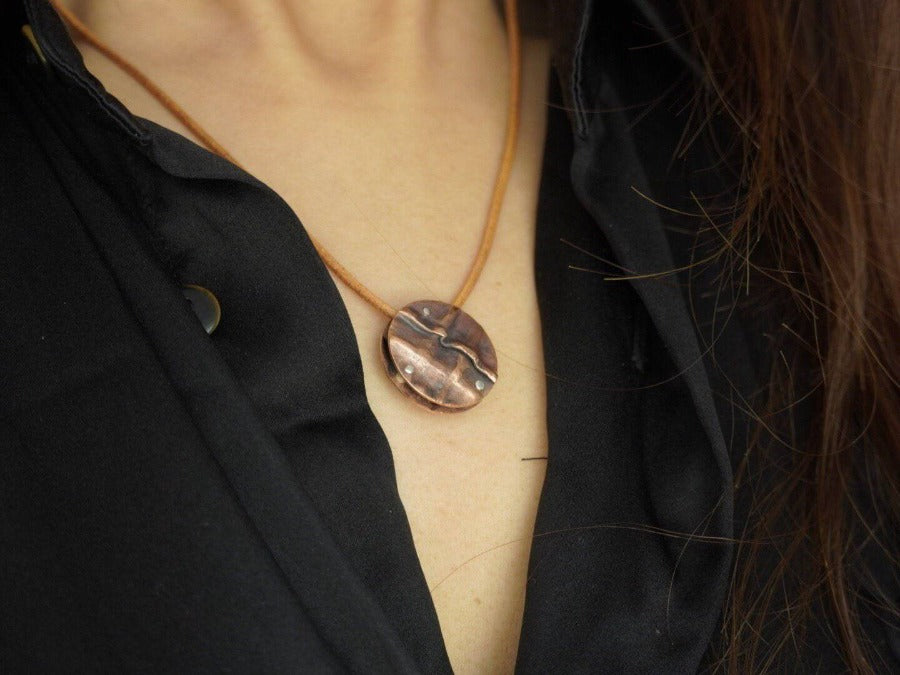 Fold Forming Dual-Faced round Pendant - MorphiArtForge, Art Jewelry