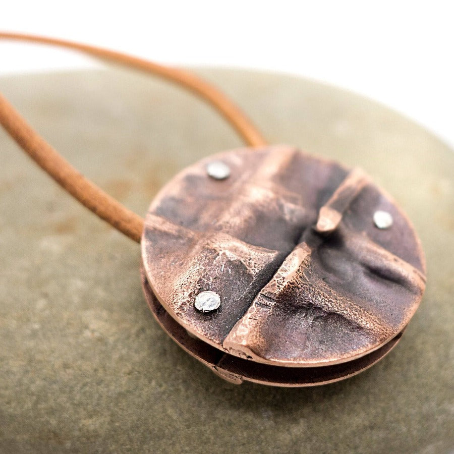 Fold Forming Dual-Faced round Pendant - MorphiArtForge, Art Jewelry