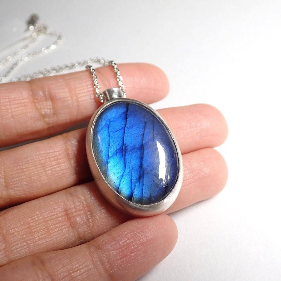 Ocean in the Bottle: Labradorite oval pendant - MorphiArtForge