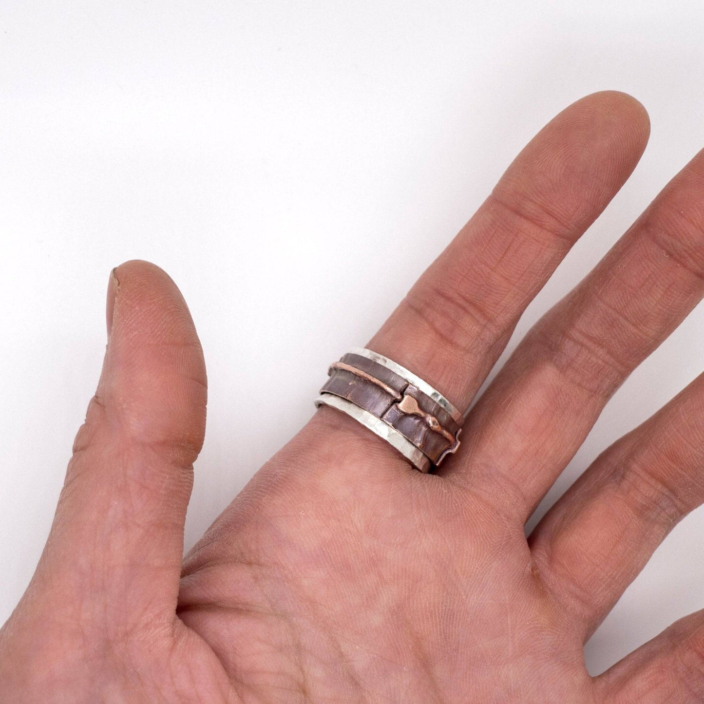 Silver Copper Spinner Ring, Fold Forming Meditation Ring. - MorphiArtForge