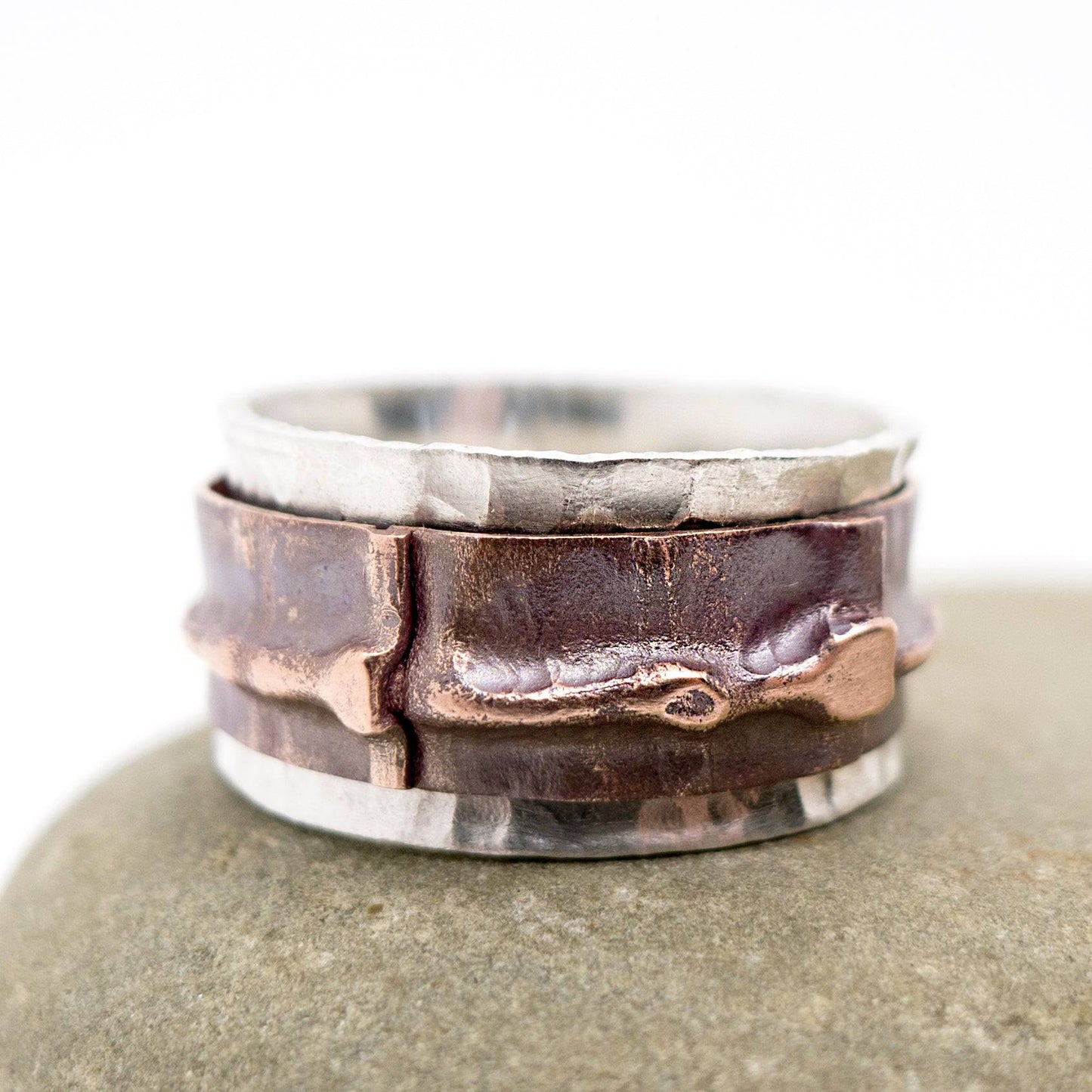 Silver Copper Spinner Ring, Fold Forming Meditation Ring. - MorphiArtForge