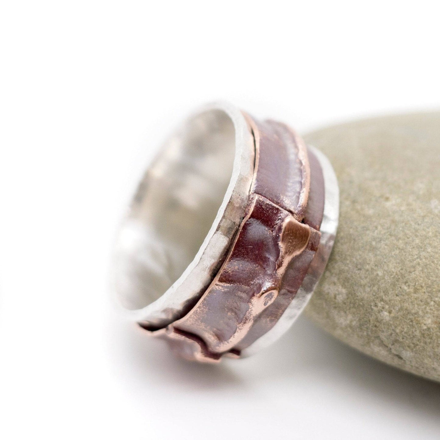 Silver Copper Spinner Ring, Fold Forming Meditation Ring. - MorphiArtForge