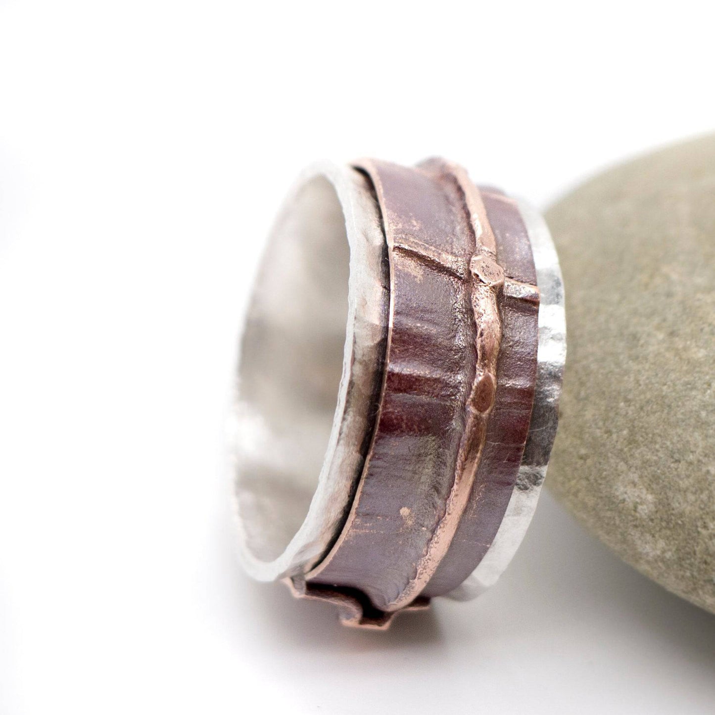Silver Copper Spinner Ring, Fold Forming Meditation Ring. - MorphiArtForge
