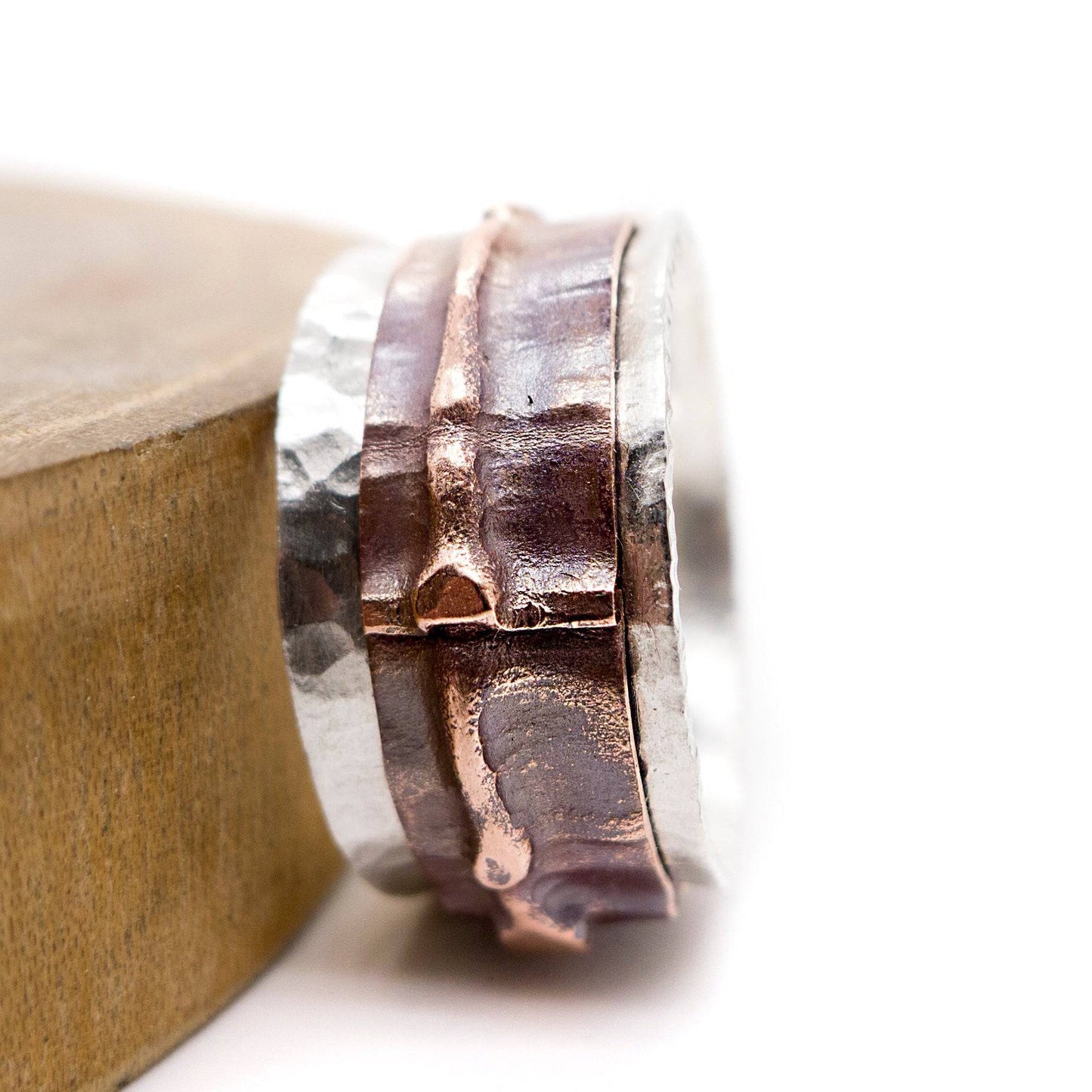 Silver Copper Spinner Ring, Fold Forming Meditation Ring. - MorphiArtForge