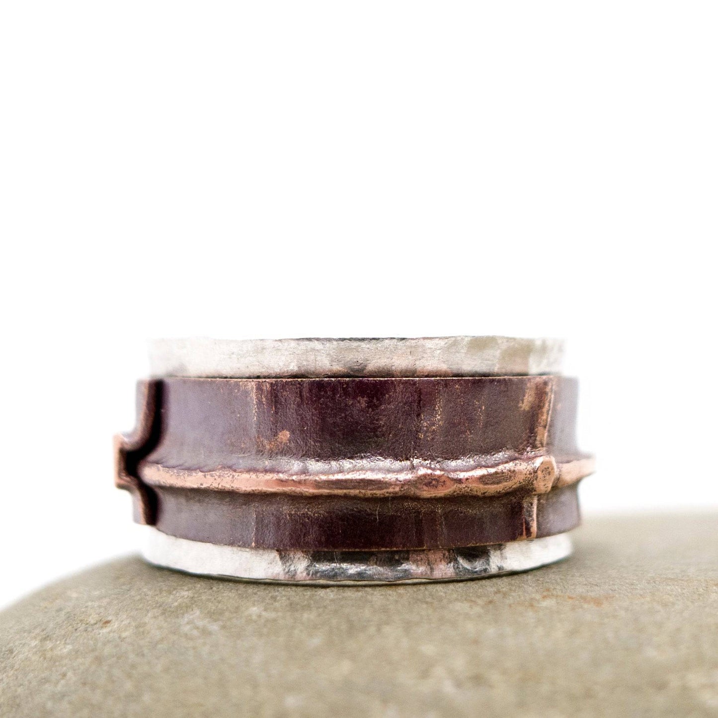 Silver Copper Spinner Ring, Fold Forming Meditation Ring. - MorphiArtForge
