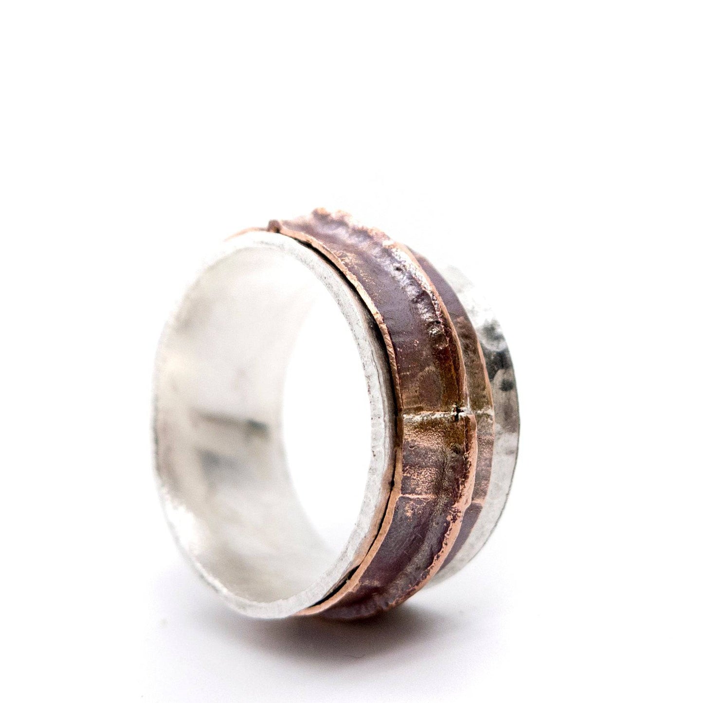 Silver Copper Spinner Ring, Fold Forming Meditation Ring. - MorphiArtForge