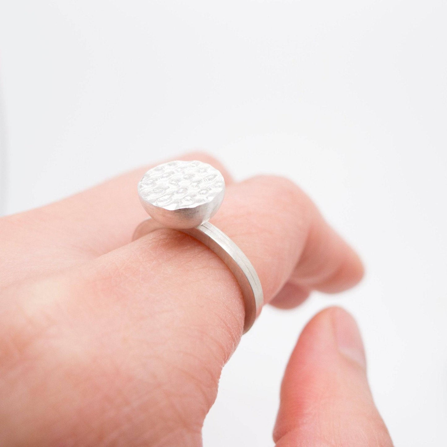 Silver Dome Ring with Waffle Pattern - MorphiArtForge