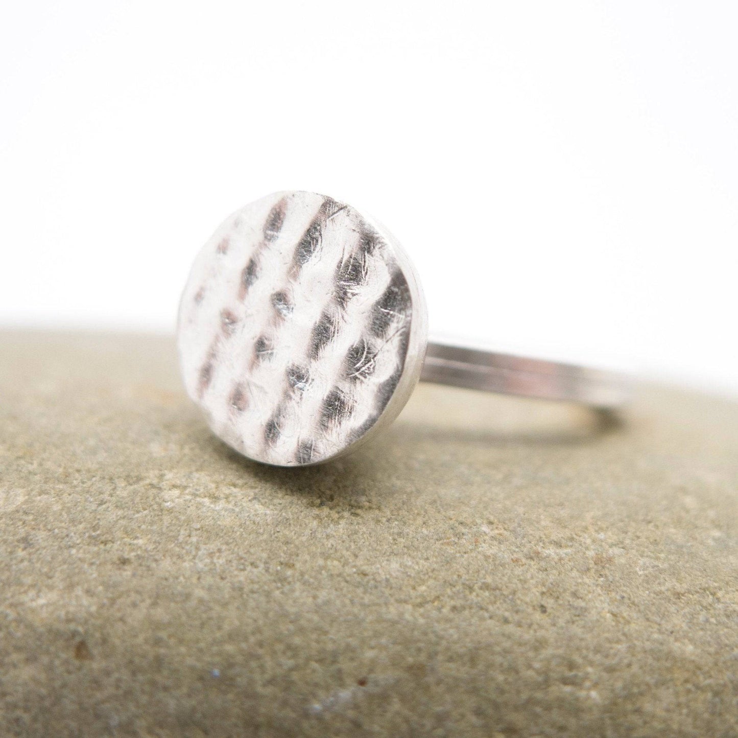 Silver Dome Ring with Waffle Pattern - MorphiArtForge