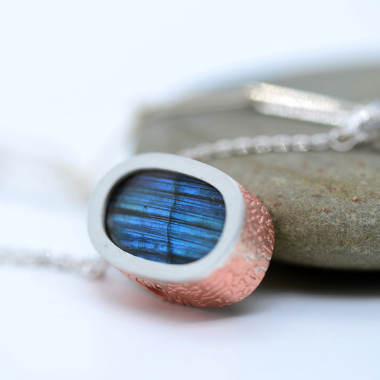 Blue Labradorite & Copper Pendant Necklace, Art Jewelry, MorphiArtForge