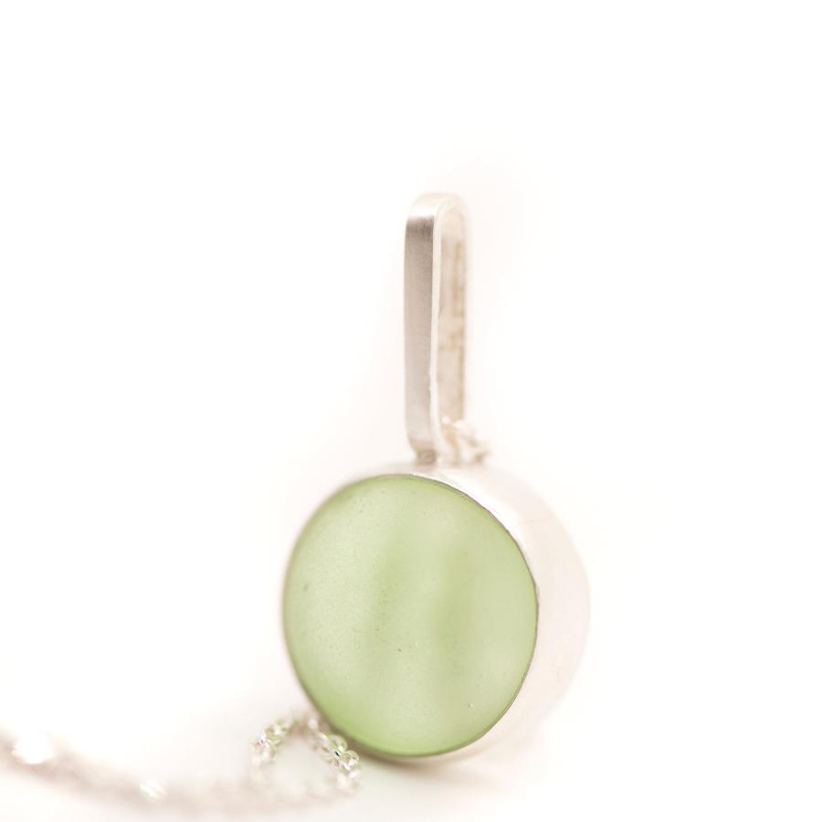 Frosted, Matte Glass Pendant Necklace, Silver, Blue, Green, MorphiArtForge, Art Jewelry