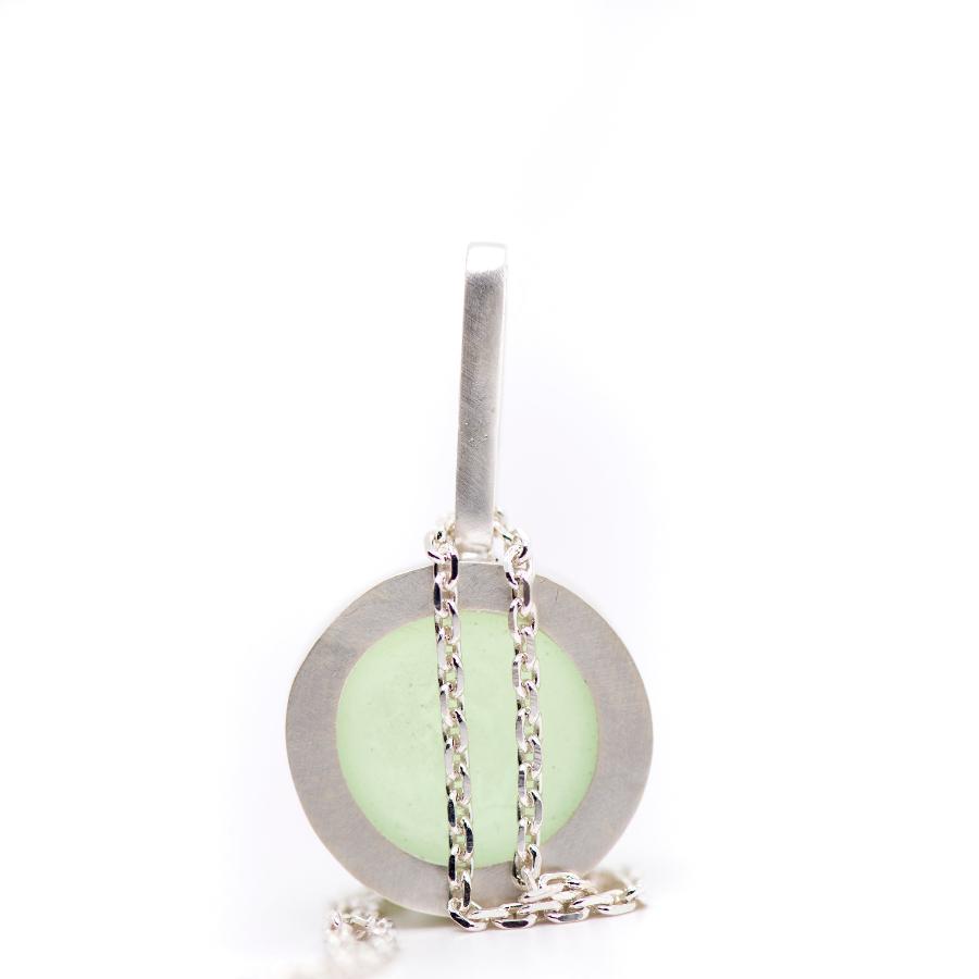 Frosted, Matte Glass Pendant Necklace, Silver, Blue, Green, MorphiArtForge, Art Jewelry