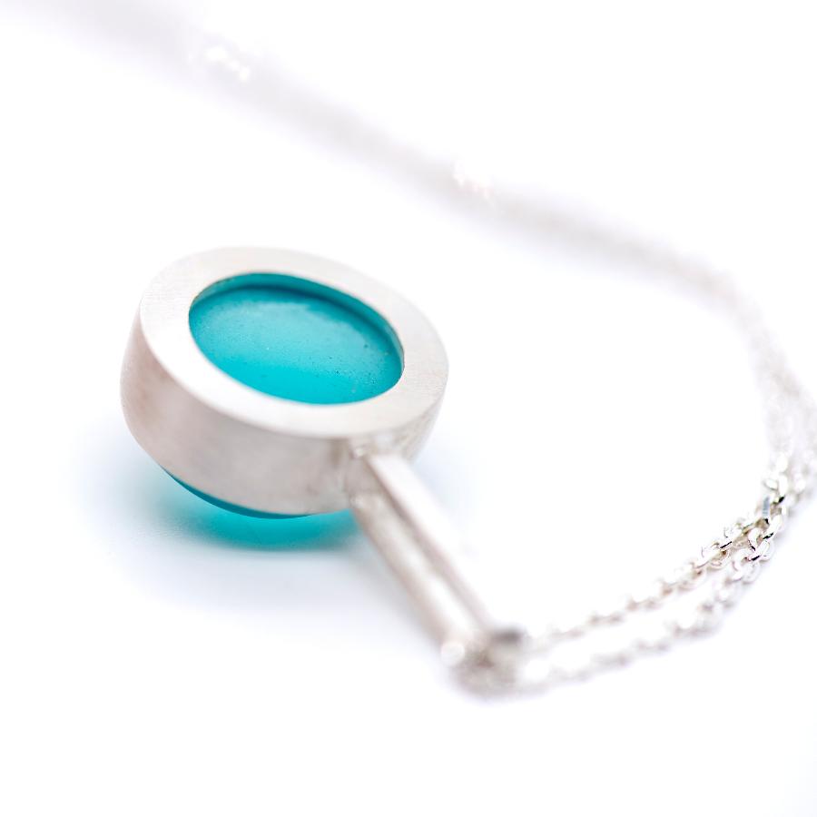 Frosted, Matte Glass Pendant Necklace, Silver, Blue, Green, MorphiArtForge, Art Jewelry