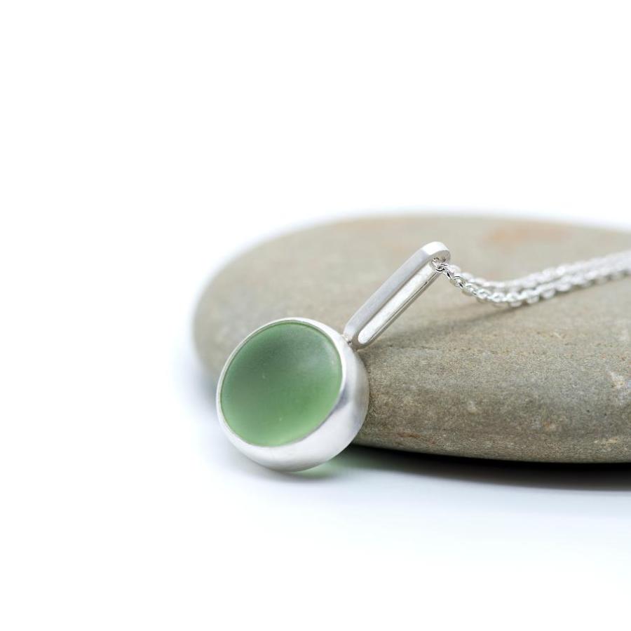 Frosted, Matte Glass Pendant Necklace, Silver, Blue, Green, MorphiArtForge, Art Jewelry