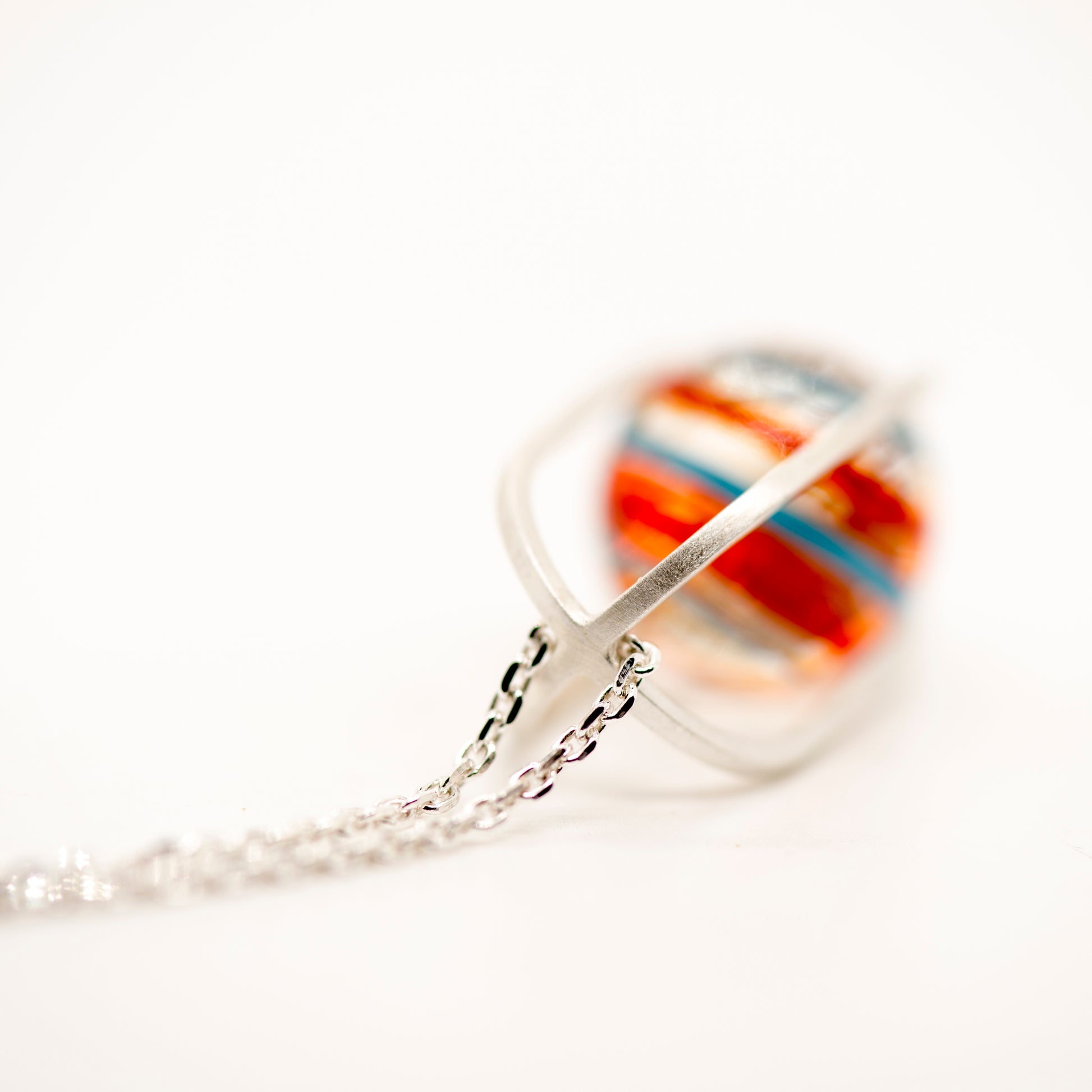 Marble Kinetic: Silver and Glass Pendant Necklace - MorphiArtForge