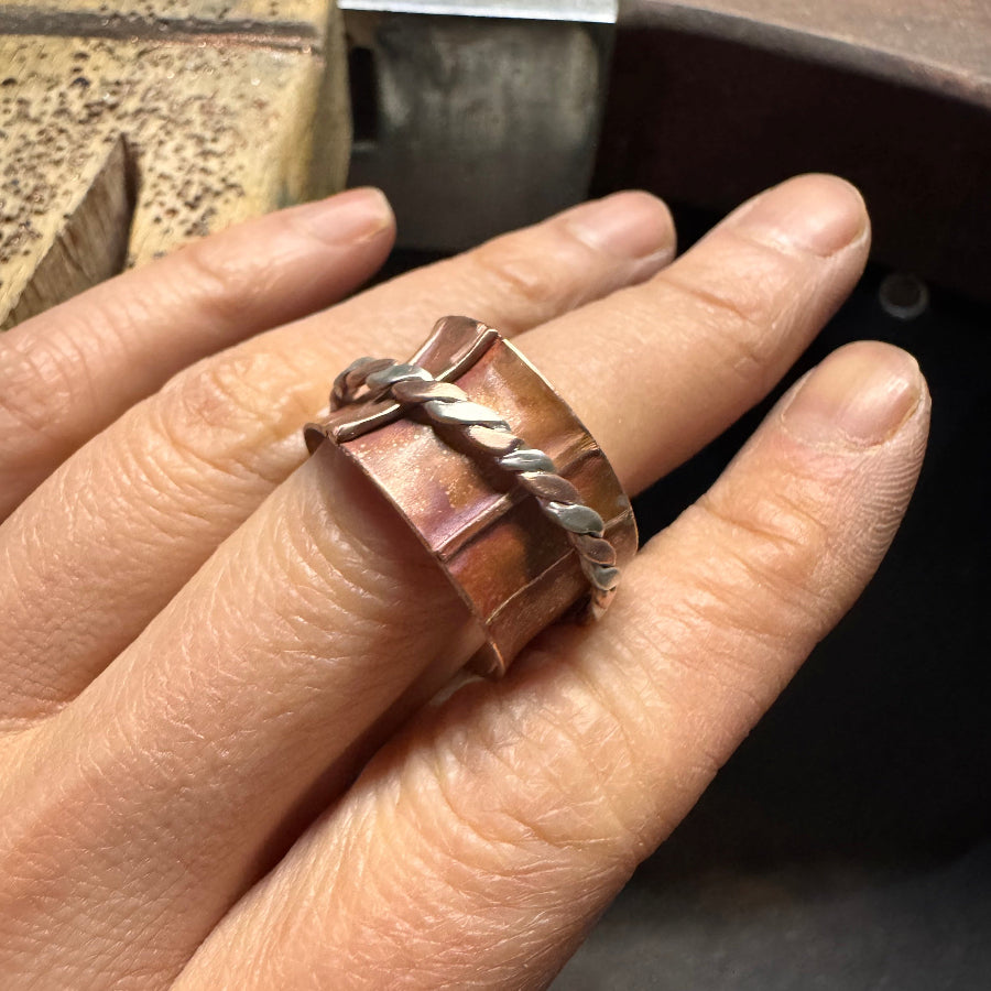Copper Fold Forming Spinner Ring_Copper Silver Twisted_MorphiArtForge_Fidget