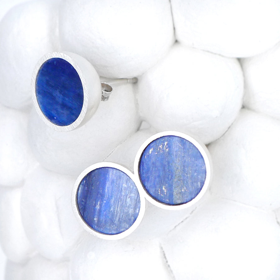 Breath Space: Silver Stud Earrings, Kyanite Jewelry - MorphiArtForge