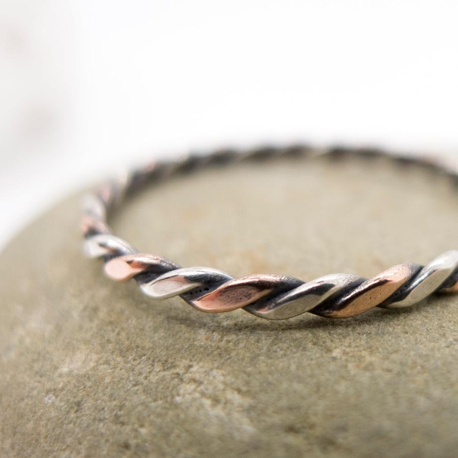 Silver Copper Twist ring, MorphiArtForge, Handcrafted Rings, Art Jewelry