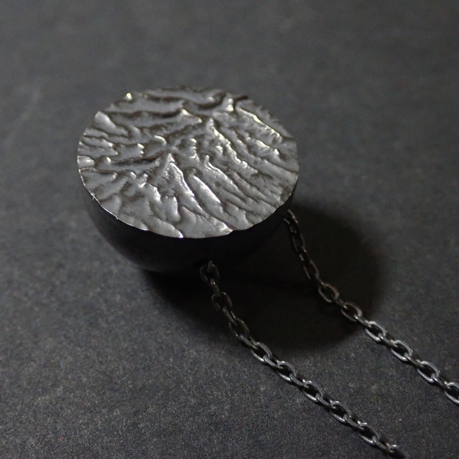 Shadowed Hemisphere, Darkened Silver Pendant, MorphiArtForge, Art Jewelry, Reticulation