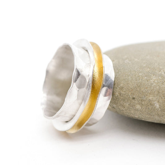 Gold Eclipse: Silver Spinner Ring, Meditation Ring. MorphiArtForge, Art jewelry